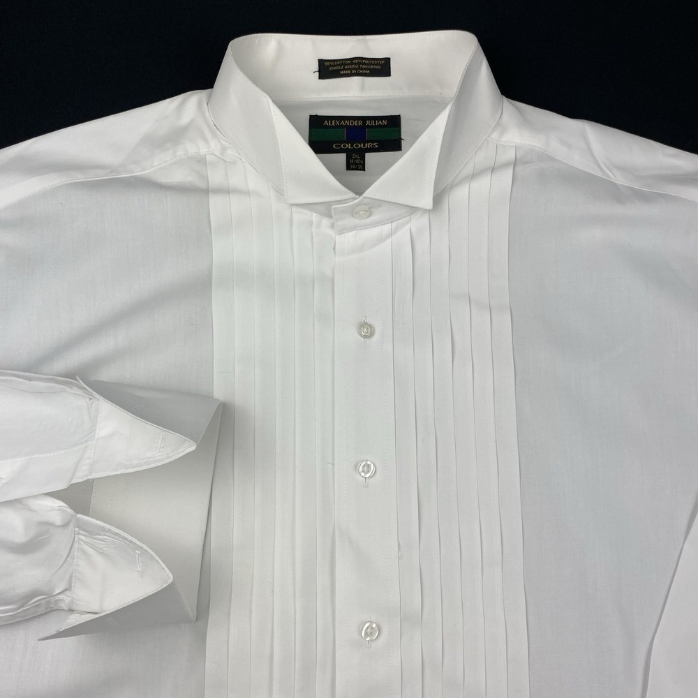 Alexander Julian Colours Mens Tuxedo Shirt 2XL 18.5-34/35 White Wing Collar